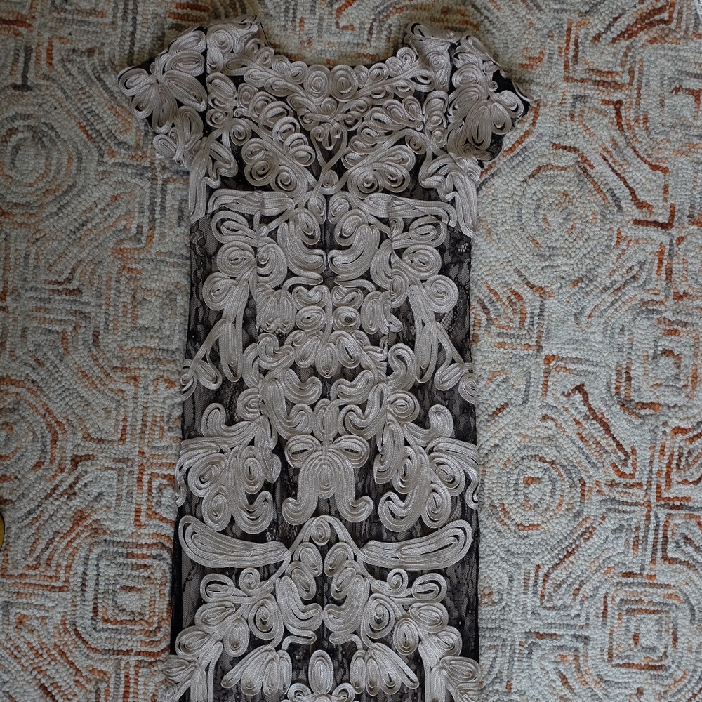 JS Collections Dress Size 2 Pattern Womens Floral Lace Beige and White